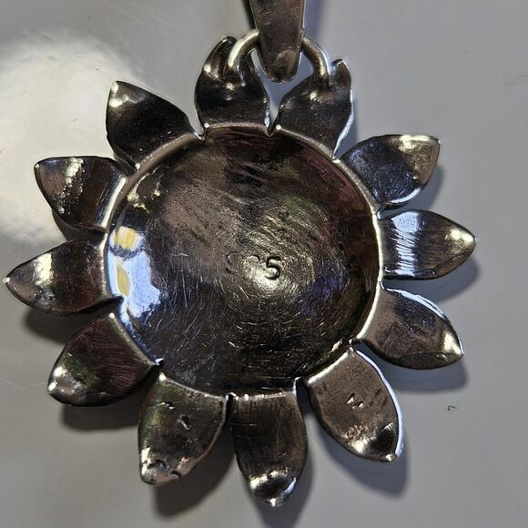 *Sale* Vintage Sterling Silver Sunflower Pendant Necklace 24" Box Chain - Picture 9 of 15